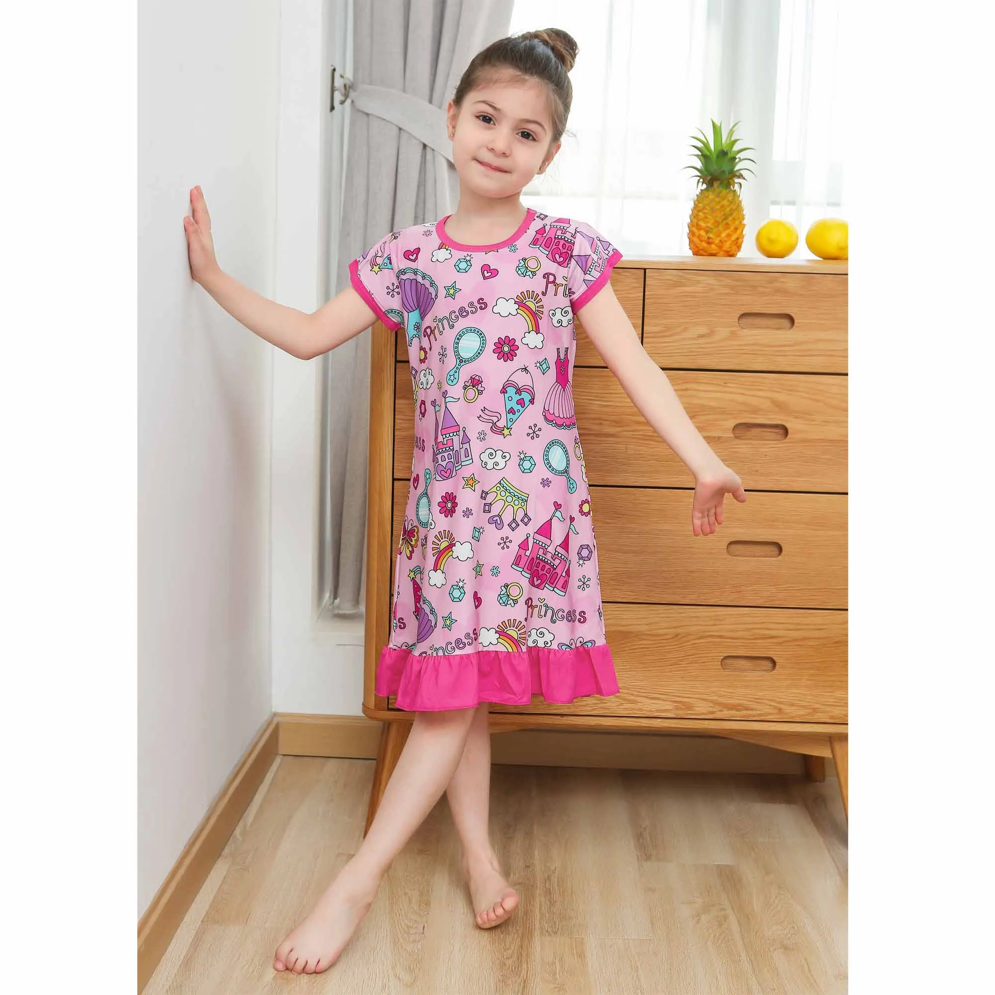 Новое платье для девочек платье для маленьких принцесс, ночные рубашки, Детские Castel платье принцессы вечернее платье для девочек, одежда для сна детские пижамы; одежда для сна
