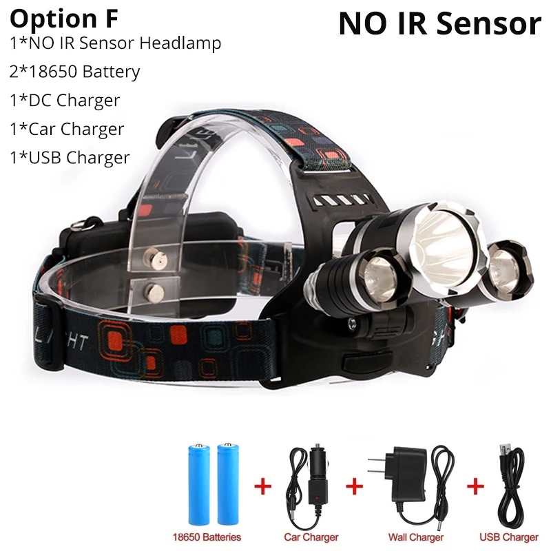Светодиодный налобный фонарь с ИК-датчиком T6, 4 режима, фонарь, налобный фонарь для рыбалки, фонарь для кемпинга, аккумулятор 2*18650 - Испускаемый цвет: Option F