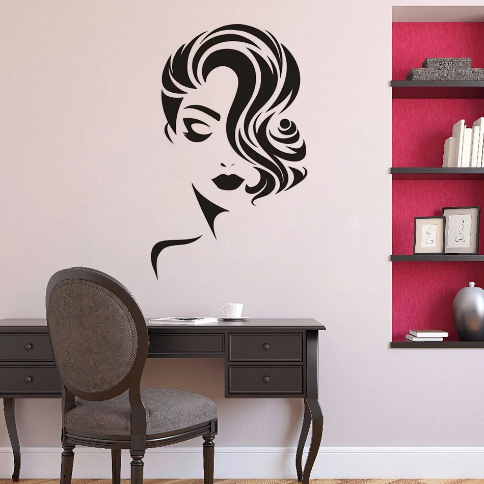 

Beauty Girls Vinyl Wall Sticker Make Up Studio Decor Removable Hair Salon Window Poster Charming Girl Vinyl Murals Art AZ798