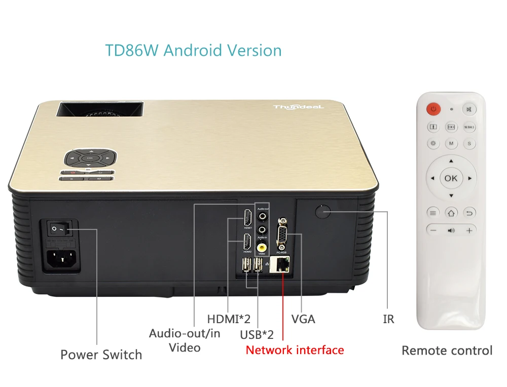 ThundeaL M5 HD Projector 4000 Lumens Android 6.0 WiFi Bluetooth LED Projector (Optional) Support 1080P TV HDMI VGA 3D Projector -