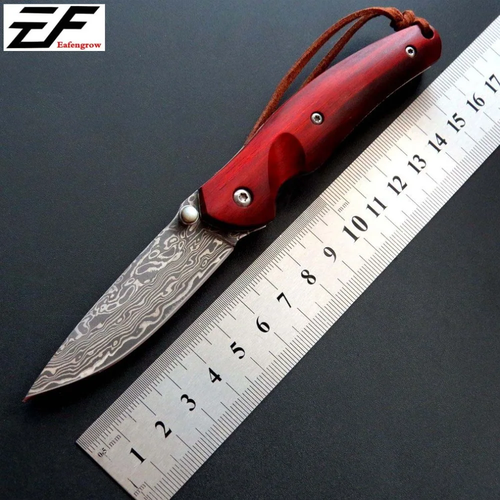 Eafengrow EF82 Damascus Blade Wood Handle Folding knife