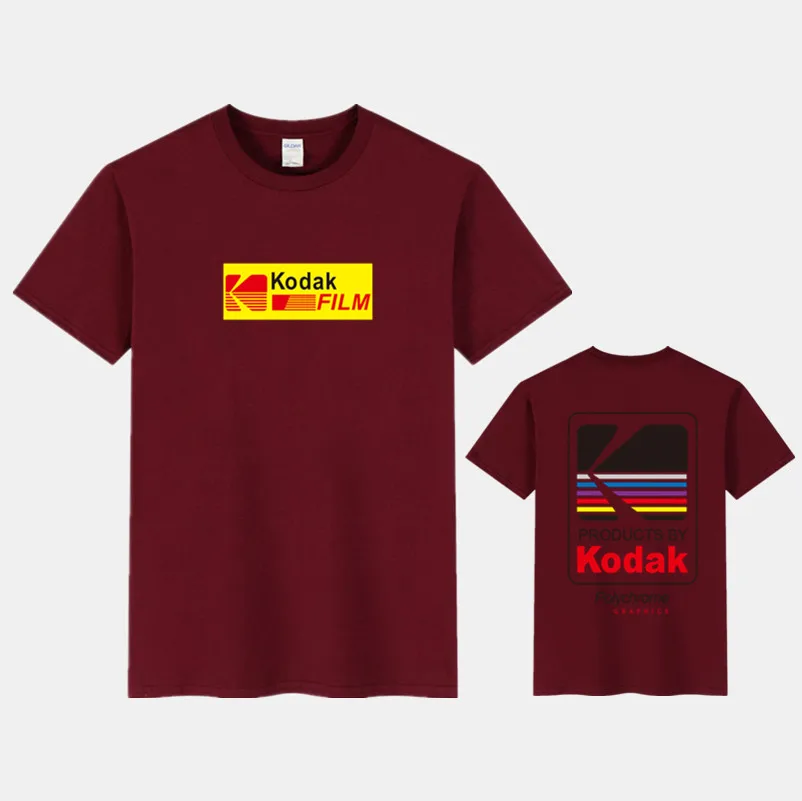 Летняя мужская и женская футболка INS, Корейская ретро свободная футболка с надписью «Wild Kodak» и коротким рукавом, футболка из хлопка, хип-хоп мужские топы - Цвет: 6 maroon