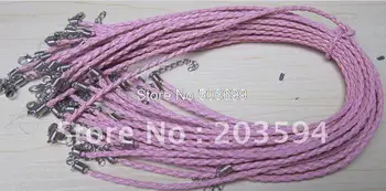 

Wholesale 100pcs Pink braided leather necklace cord with lobster clasp 45cm
