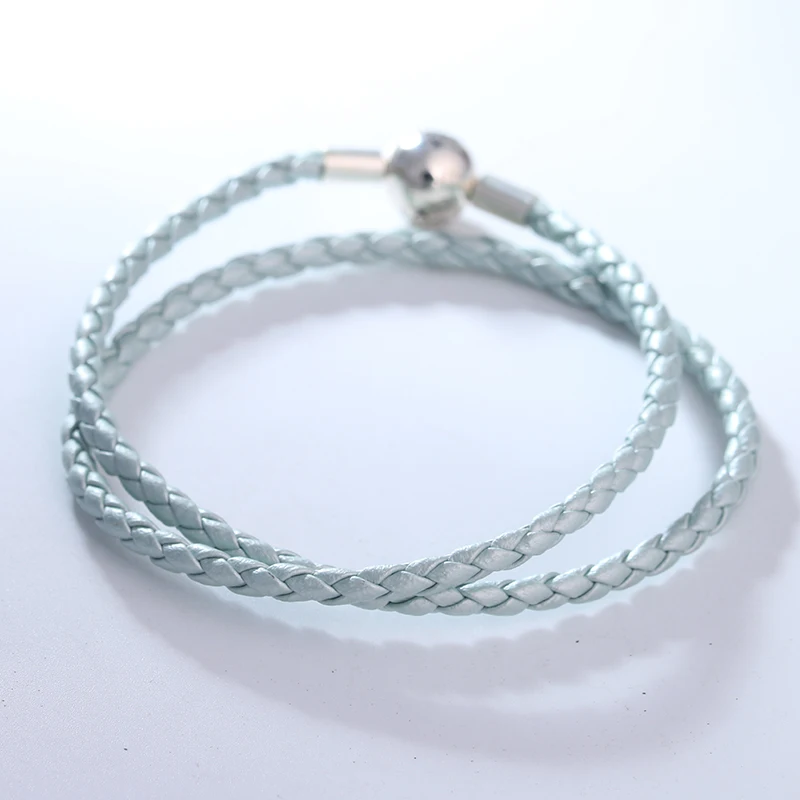 pulseira de couro duplo azul claro pérola se encaixa em prata esterlina contas originais para mulheres fabricação de jóias faça você mesmo