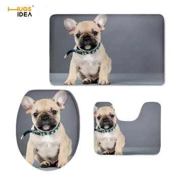 

HUGSIDEA 3D Animal Overcoat Toilet Case French Bull Dog Floral Toilet Seat Cover Bathroom Decor Washable Cushion Pads 3PCS/Set