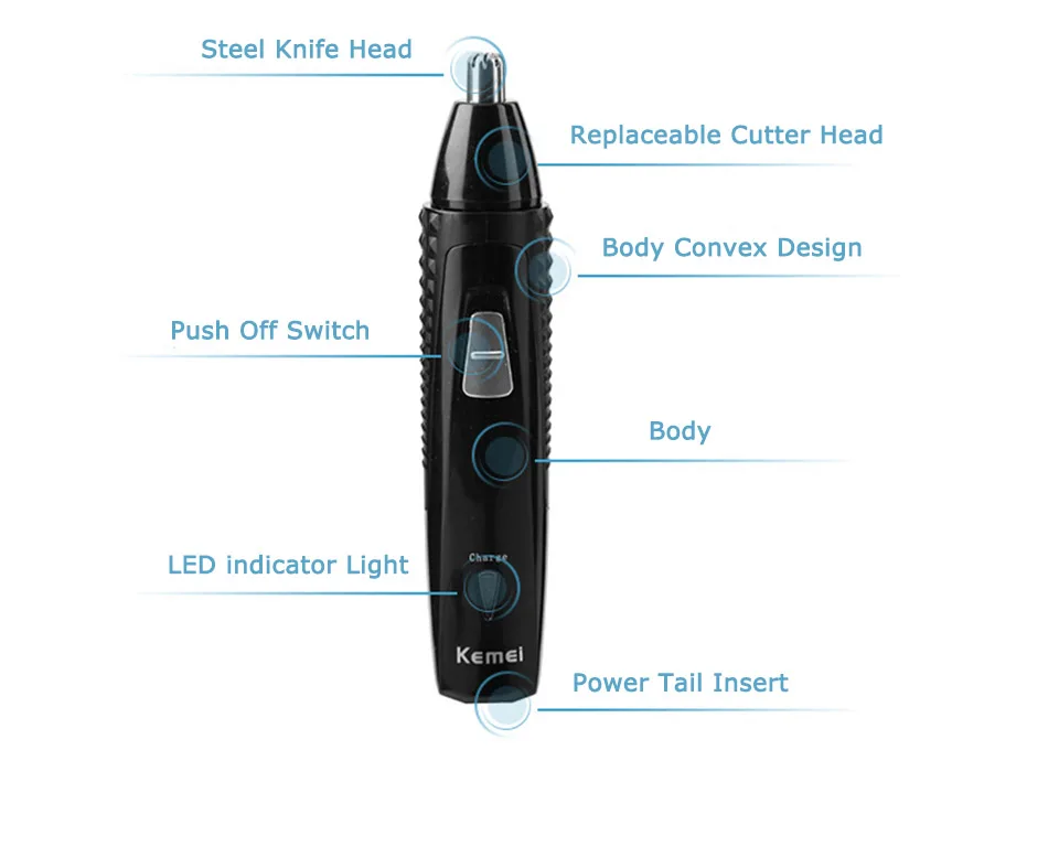 Kemei KM-309 перезаряжаемый носовой триммер 3в1 носовой триммер Электрический Очиститель ушей для удаления волос светодиодный носовой резак для волос набор средств личного ухода