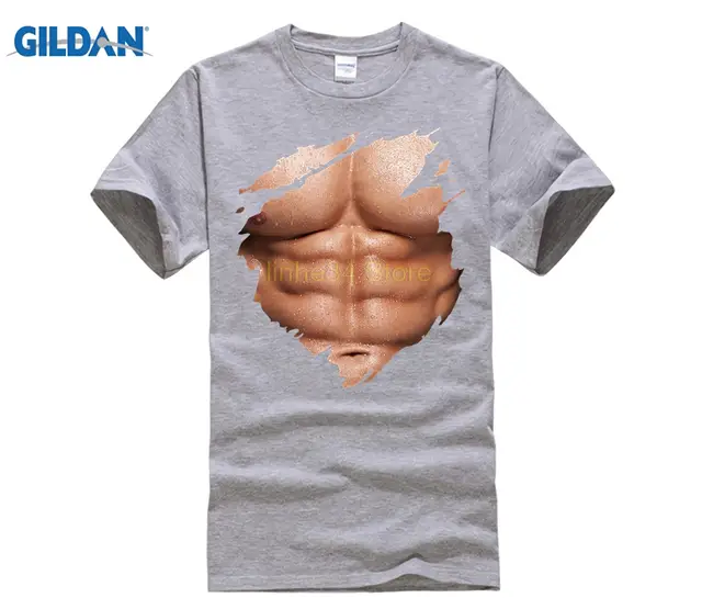 Chest Six Pack Abs Muscles T Shirt Torn Shirt Beach Body