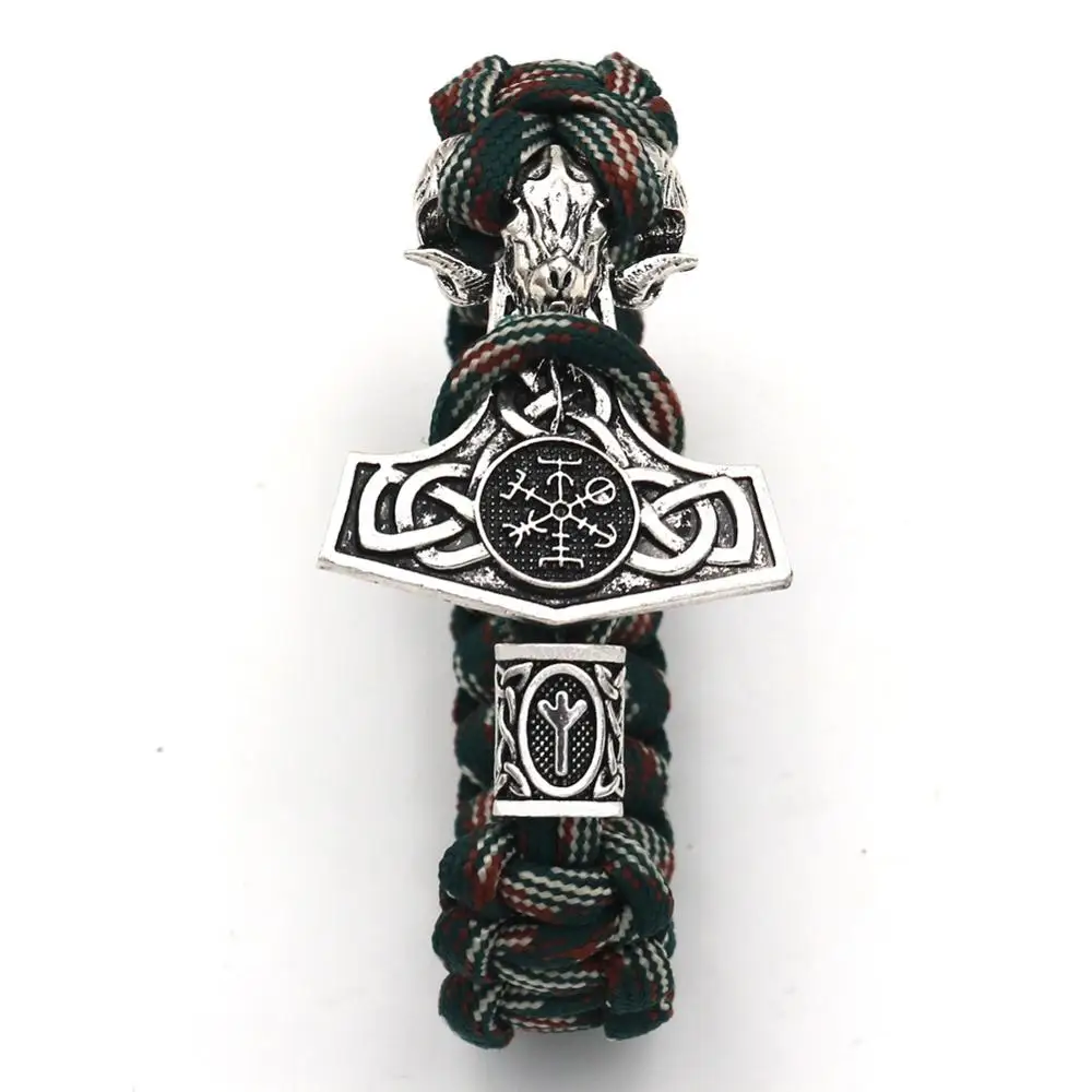 Мужской браслет WICCA RAM Charm Nordic Goat Thor Hammer женский ювелирный Vikingo с бусинами Runic DIY