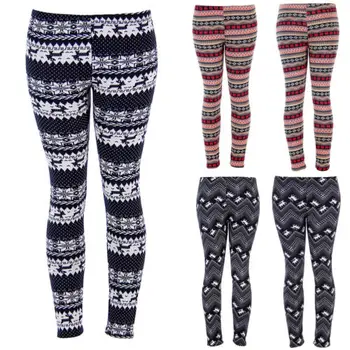 

Fashion women XMAS Knitted Pants 2018 New Autumn Winter Cotton Elk Elastic Snowflake Reindeer Trousers Leggings Costume S-XL
