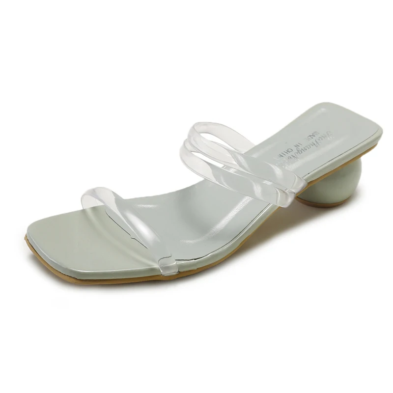 

2019 New Womens Slippers Shoes PVC Transparent Slippers Fashion Clear Heels Ladies Square Toe High Heel Buckle Slides 4cm