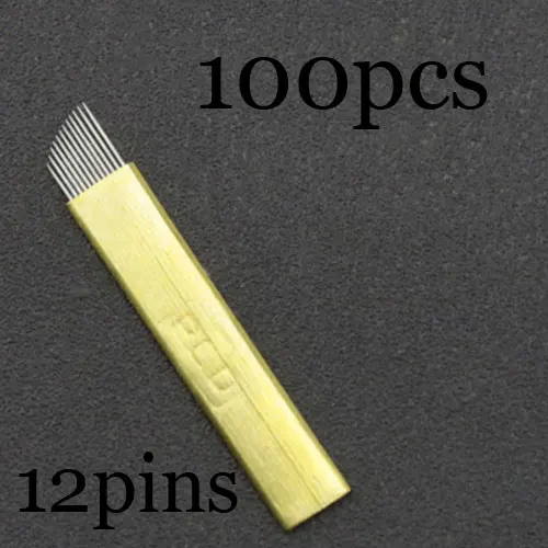 50P 12 14 16 18 u-образная микроблейдинг игла для коррекции бровей лезвия для тату 3D вышивка ручная ручка Перманентный макияж тату аксессуар - Габаритные размеры: 100pcsPCD12