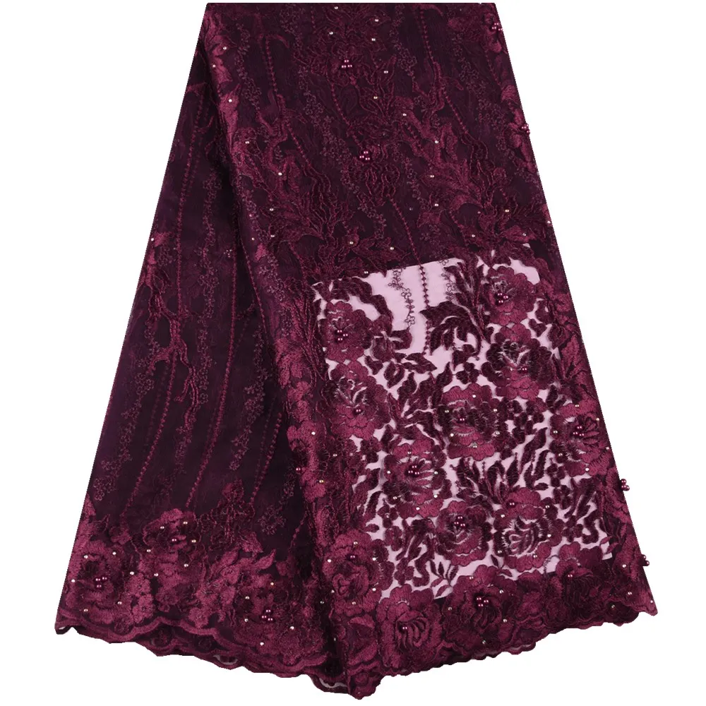 Розовая африканская кружевная ткань с вышивкой в нигерийском стиле для свадьбы высокого качества французский Тюль кружевная ткань с камнями цветы 1373