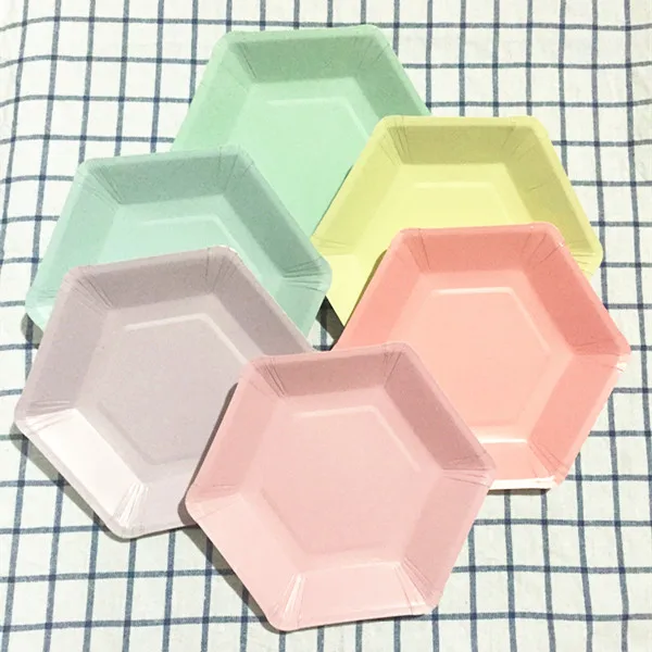 

Free Ship 72pcs Pastel Mint Paper Plates Afternoon Tea Party 18cm Small Hexagon Dish First Birthday Baby Shower Wedding Decor