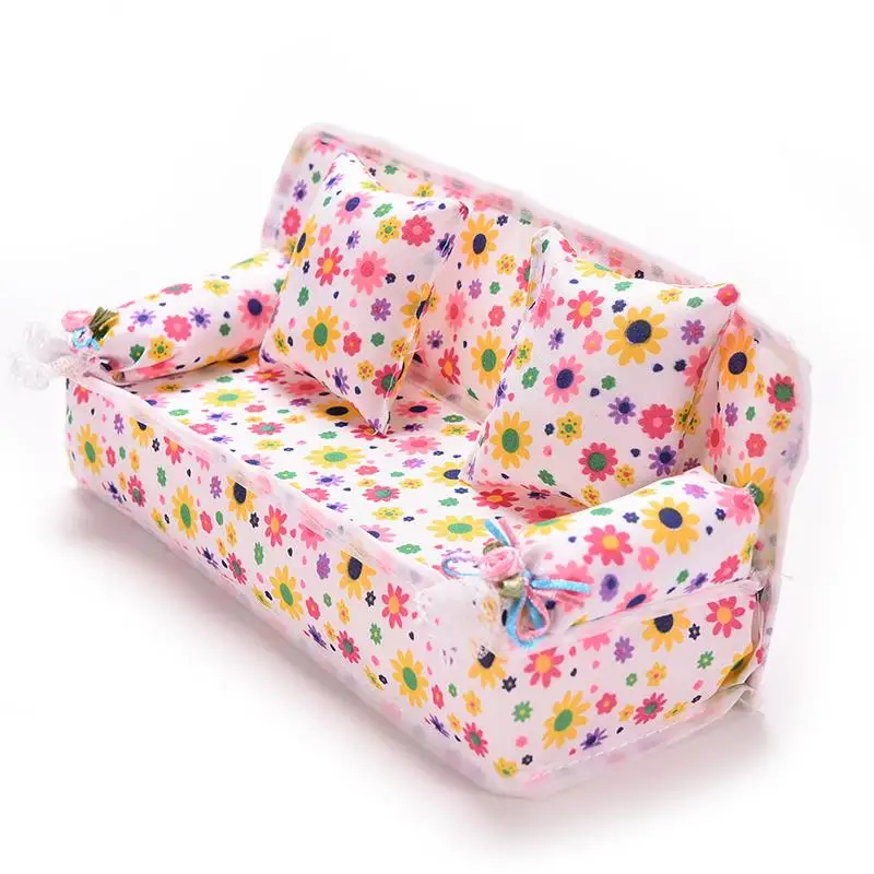 1 Pcs Mini Sofa Play Toy Flower Print Baby Toy Plush Stuffed Furniture
