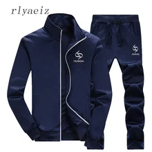Rlyaeiz осенние мужские спортивные модные Флисовые Толстовки на молнии с принтом+ брюки мужские повседневные спортивные костюмы 4XL