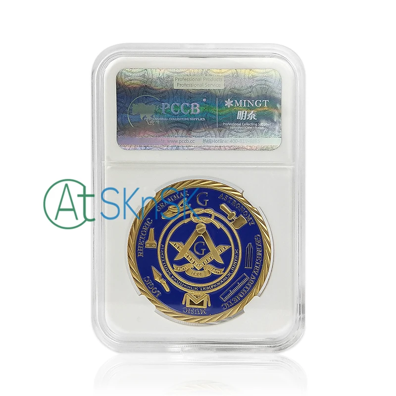 

5 Designs Mason Masonic Symbols Freemason Challenge Coin Souvenirs Commemorative Mint Coins Collectibles Gifts with PCCB Holder