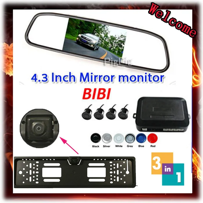 

Hot Selling Car Parking Sensors Backup Radar Rear System + 4.3'' LCD Digital Display & EU License Plate Frame Rear View Camera