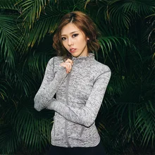 Косой молнией Для женщин Рубашки йоги пространство красить тренажерный зал Фитнес стенд-образным вырезом Женские Спортивная куртка Колготки сжатый Йога ткань