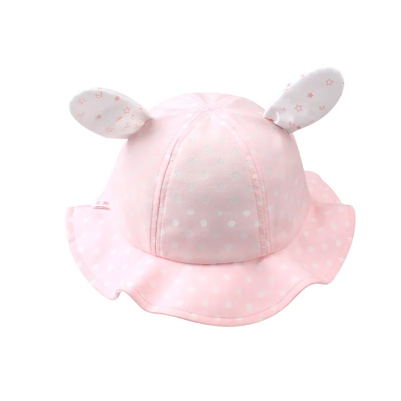 Polka Panama Baby Hat For Girls Cute Rabbit Ears Girls Cap Summer Beach Sun Hat Dots Baby Girls Bucket Hat Baby Girls Clothing (2)