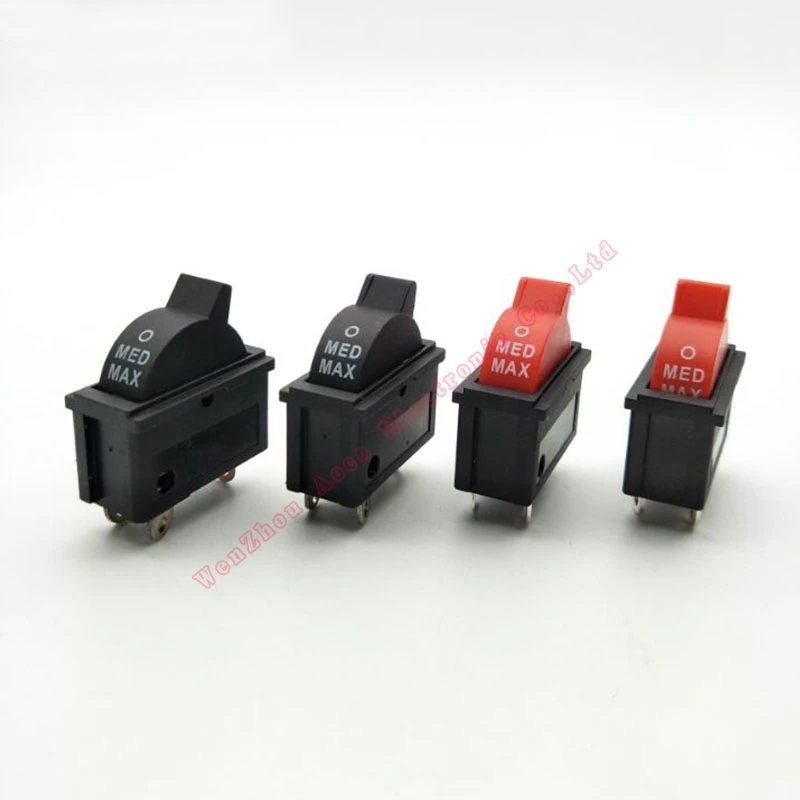

1PCS 10A 250V Black Red Wind Speed Control Button Rocker Switch 3 Positions 3Pin SPDT Switch For Hair dryer