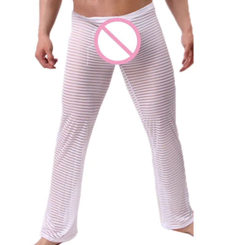 

Fashion Men's Sexy Transparent Striped Pants Men Pajama Pants Man See Through Full Length Pants Trousers Nightwear Sleep Bottoms