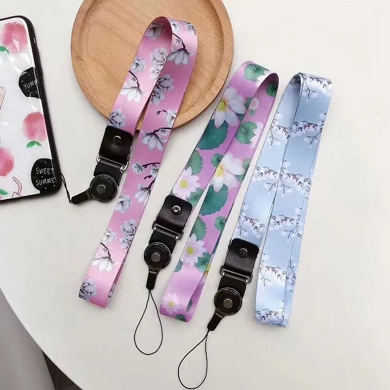 

Lanyard For Keys Mobile Phone Strap Flower Neck Strap For ID Card Sun Buckle Phone Straps USB Badge Holder Silk Scarf Hang Rope