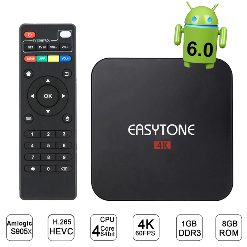 EASYTONE 4K Amlogic S905X Quad Core Android 6.0 1GB 8GB TV BOX With 2