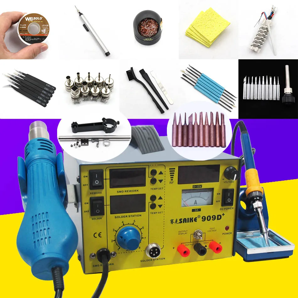 

The new Sike 909D+ high-power hot air gun welding platform has a three-in-one multi-function 15V3A power supply