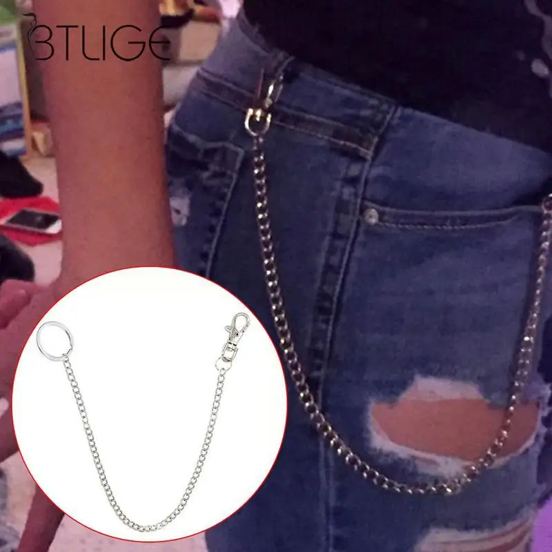 

41cm Long Metal Wallet Belt Chain Rock Trousers Hipster Pant Jean Keychain Silver Ring Clip Keyring Mens Woman Hiphop Jewelry