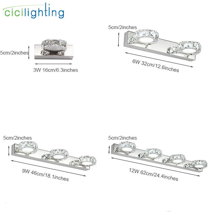 110-220 В l16см 32 см 46 см 62 см современная ванная комната K9 хрустальный косметический светильник для унитаза переднее зеркало настенная лампа светильник led хрустальное зеркало