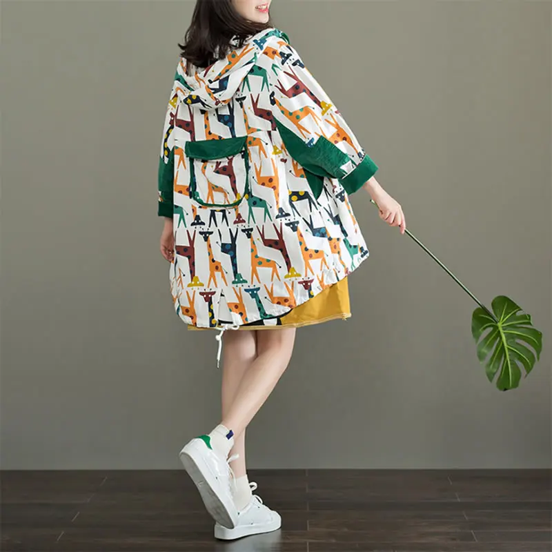 

XITAO Hoodies Slim Trench Women Single Breasted Print Animal Pattern Pocket Wild Joker Casual Korea Fashion Elegant WBB4301