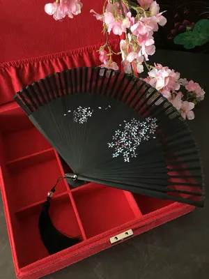 1 шт., японский стиль, Женский Складной вентилятор, Бамбуковая ручка, натуральный шелк, ручной вентилятор, Винтажный Классический мини-вентилятор для кошек, вишневый цвет - Цвет: Cherry Blossom