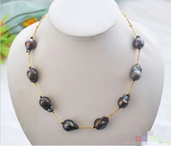 

ZHAO 17.5" 15-16mm black BAROQUE KESHI REBORN PEARL NECKLACE