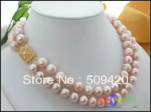 

Free Shipping>>> 2ROW 10MM PINK ROUND FRESHWATER CULTURED PEARL NECKLACE