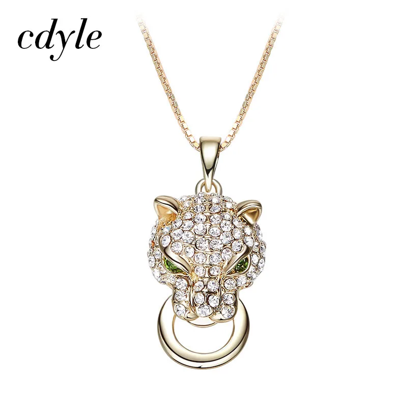 

Cdyle Pendants Women Necklaces Fashion Luxury Leopard Shaped Jewelry Austrian Rhinestone Paved Crystals Female Elegant Bijous