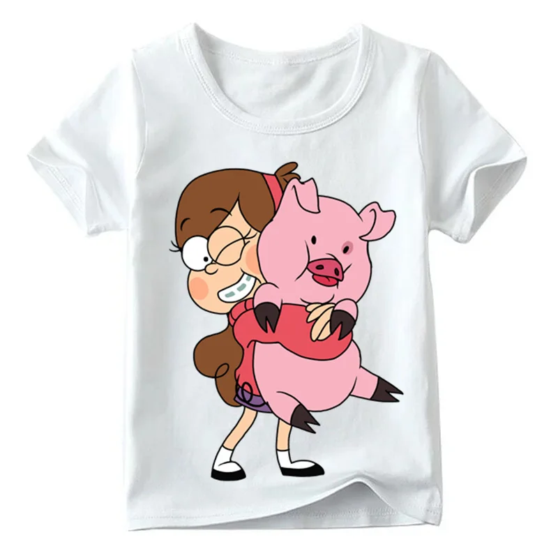 Одежда для маленьких мальчиков и девочек с рисунком Гравити Фолз Мэйбл Диппер детские летние топы с короткими рукавами, Детская забавная футболка ooo2415 - Цвет: White D
