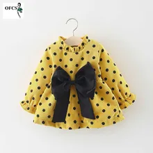 Платье для девочек детская одежда для девочек на весну-осень платье принцессы с длинными рукавами и бантом в горошек для девочек, модное, желтое и розовое, на возраст от 1 до 3 лет