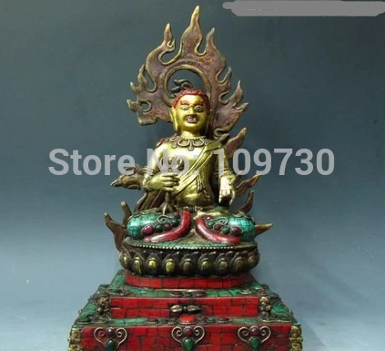 

bir 003307 Tibet Pure Bronze Gild inlay ruby beryl coral turquoise Acalanatha Buddha Statue