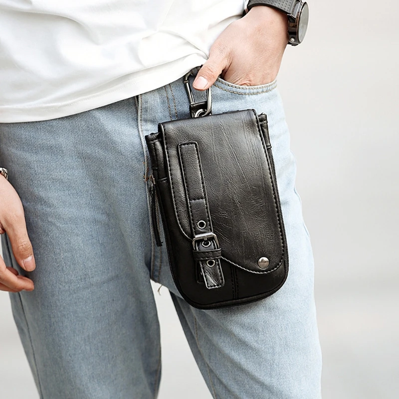 Men's Leather Pouch Bag With Zipper