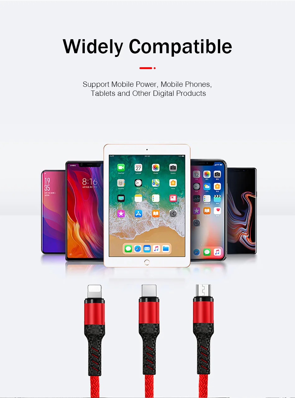 ROCK 3 в 1 USB кабель для iPhone XS X 8 7 6s зарядное устройство type-C Micro USB кабель для Android usb type C кабели для мобильных телефонов