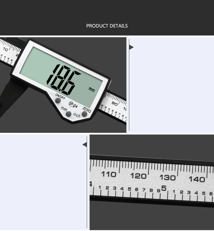 Электронный пластиковый суппорт Водонепроницаемый IP54 0-150mm 6 дюймов ЖК-дисплей Цифровой штангенциркуль датчик DT6