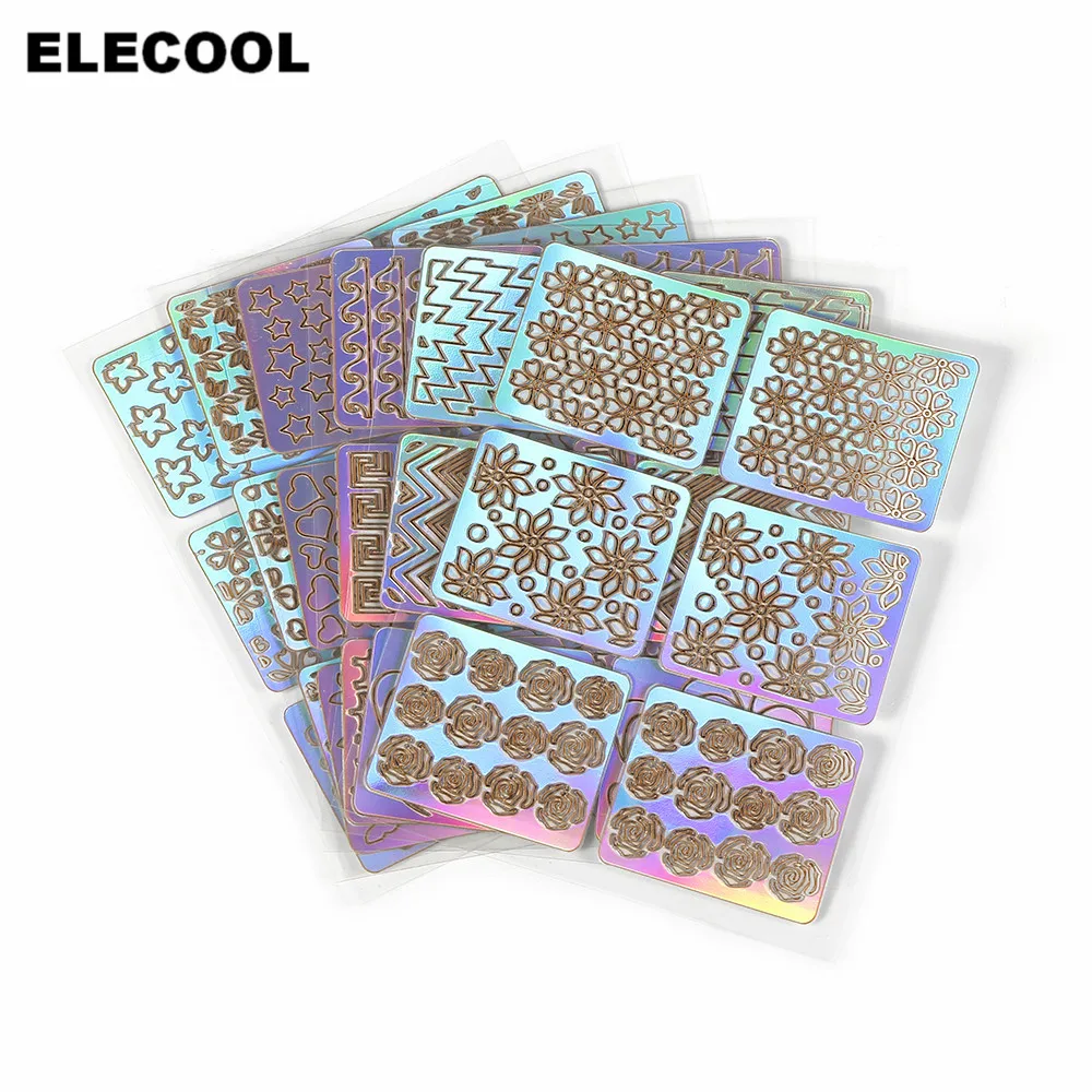 ELECOOL 6 шт. дизайн ногтей, полый трафаретная наклейка лак гель 3D печать штамповки изображения наклейки Красочные Руководство Шаблон