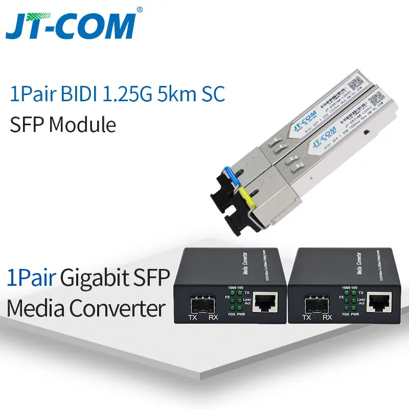 1 пара гигабитный медиаконвертер SFP трансивер модуль 5 км 1000 Мбит/с быстрый Ethernet RJ45 в волоконно-оптический коммутатор 2 порта SC одиночный режим - Цвет: with SC 5km module