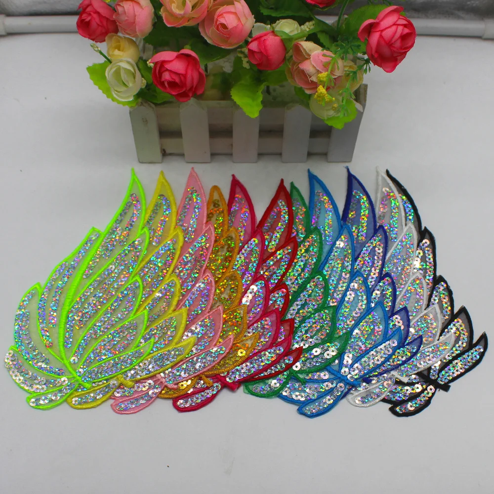 

YACKALASI 30 Pieces/Lot Sequined Flower Appliqued Iron On Floral Patches Sequin Embroidered Petals Pink Blue 16CM*8CM