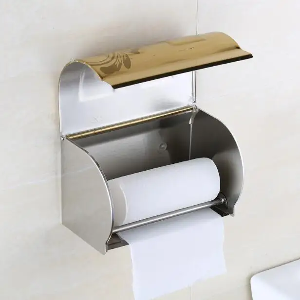 Stainless Steel Toilet Paper Holder Polished Chrome Wall Mounted Bathroom Roll Paper Box Waterproof