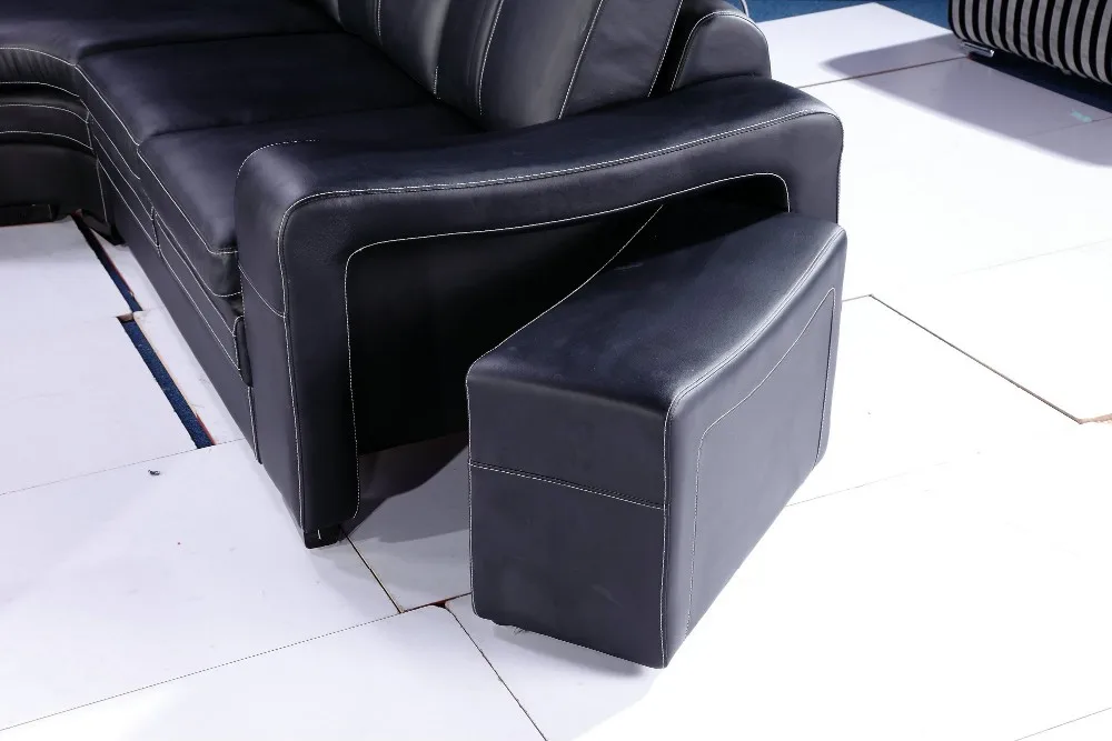 0411-AL330-4 black leather sofa