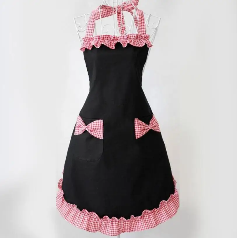 

Women's Adjustable Bib Kitchen Apron with Pockets Extra Long Ties for Cooking, Crafting, Gardening, Baking Aprons Red and black