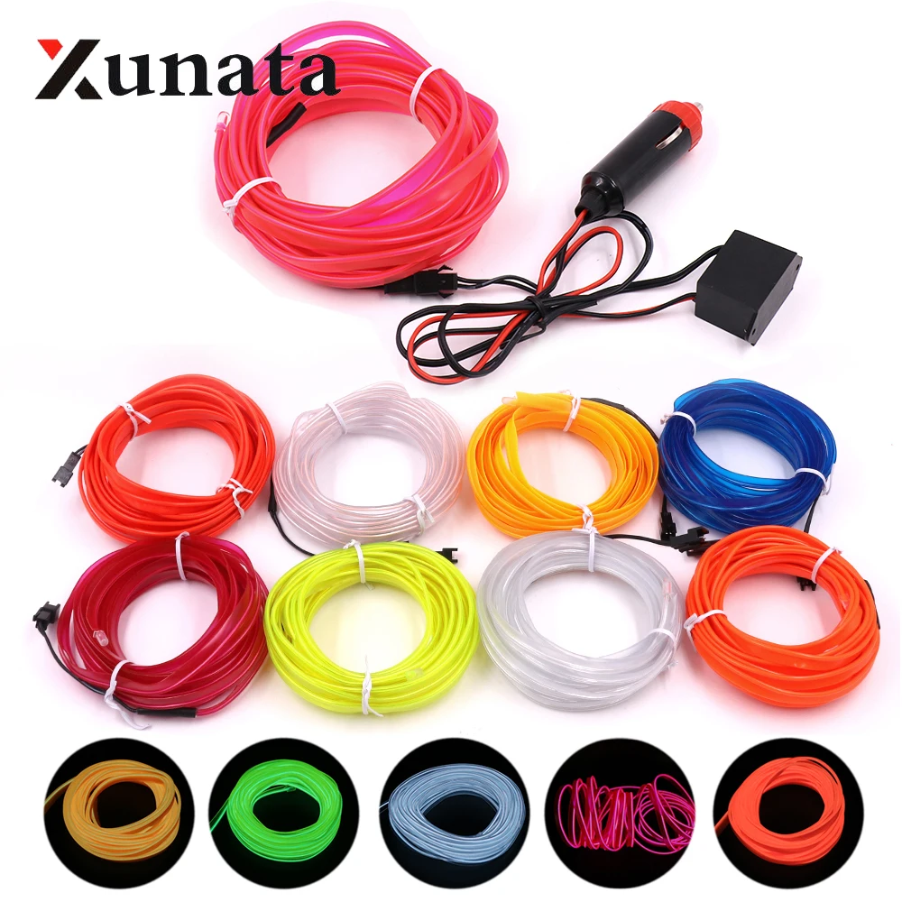 

1M/3M/5M El Wire Waterproof LED Strip Light Neon Light Glow Light Line Rope Tube Cable+12V 2PIN Line Drive Party Car Decoration