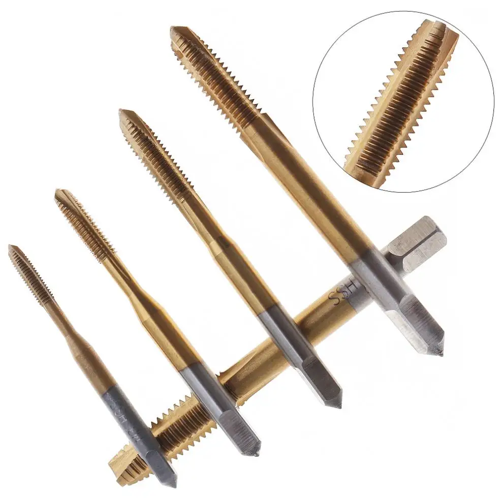 

5pcs Practical Titanium Tap & Die Machine Drill Screw Thread Hand Tools 3 Flute with M3-M8 Diameter and 3 Flute for Machine Use