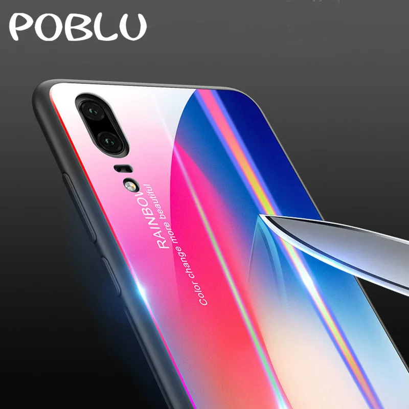 POBLU Luxury Cool Gradient Aurora Tempered Glass Colorful Smooth Protector Cases For Huawei P20 Pro Lite Honor V10 Play Nova 3E |